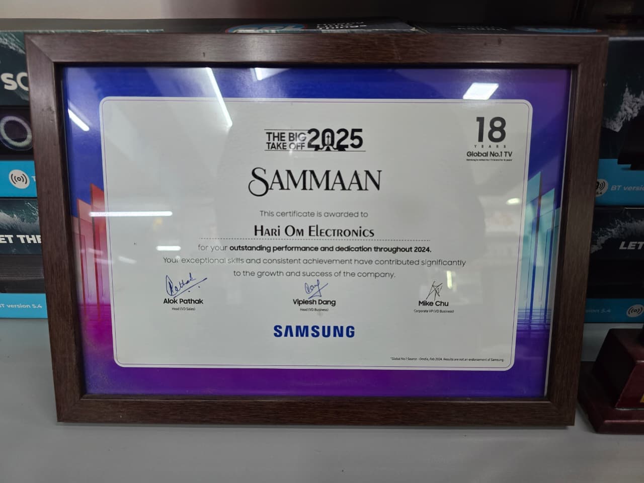 Samsung SAMMAAN 2025 Award Certificate